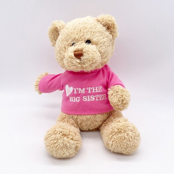 GUND Brown Teddy Bear Plush I'm the Big Sister Pink Shirt Stuffed Animal Toy 12” - Picture 7 of 9